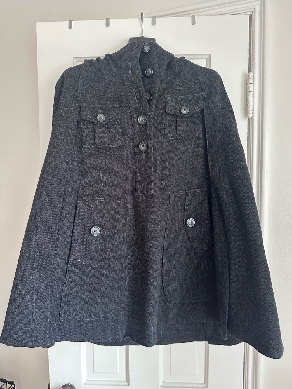 Marc by Marc Jacobs Black Hooded Button-Front Wool-Blend Cape